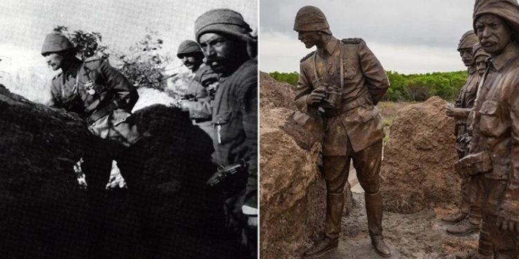 Atatürk’ün siperde çekilen fotoğrafı, aynı yerde yapılan anıtla ölümsüzleştirildi