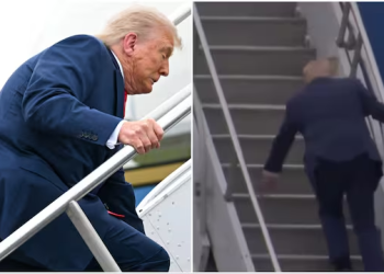 Trump uçağa binerken zor anlar yaşadı